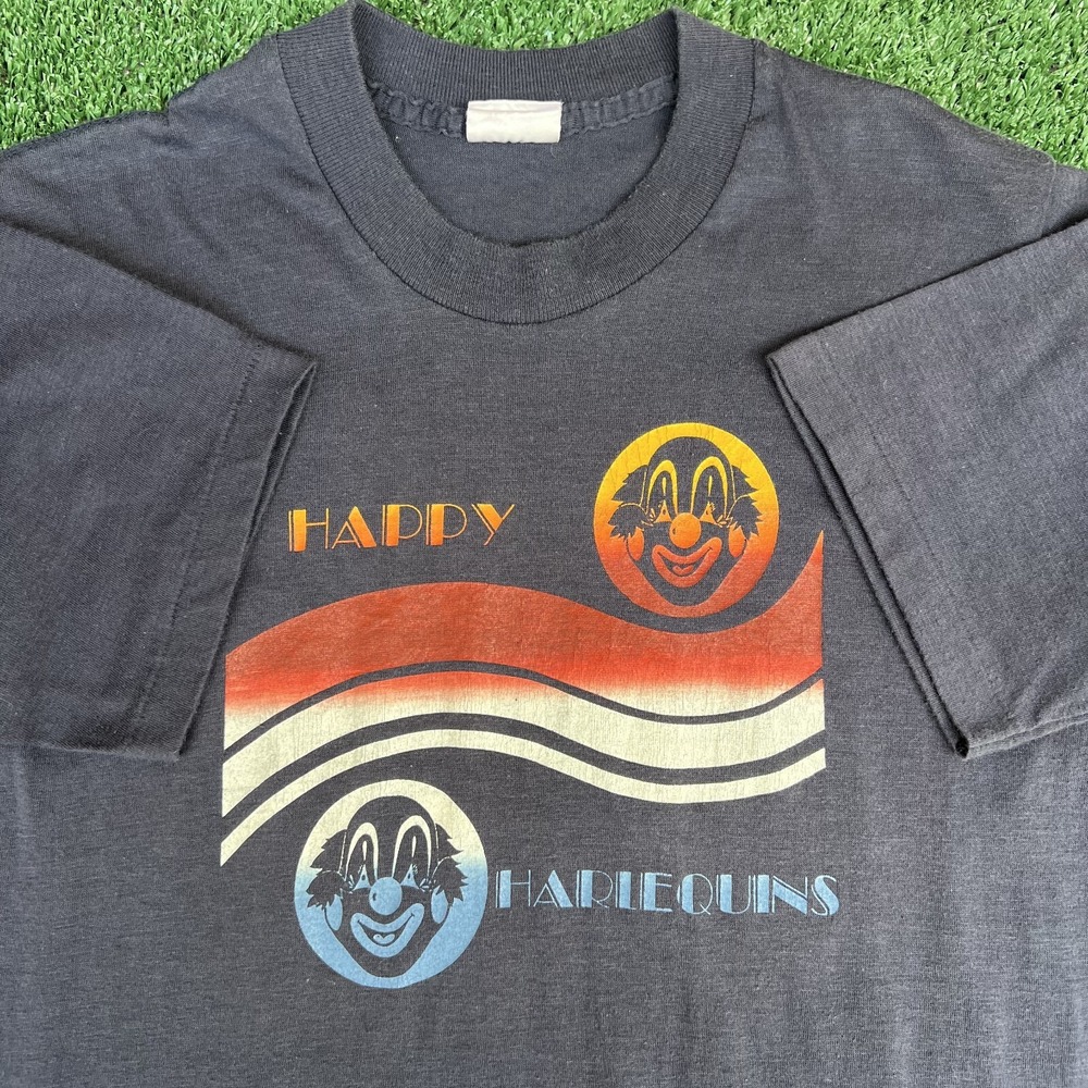 VTG Signal T-Shirt Womens Medium Navy Blue Happy Harlequins Mrs. Angers USA 80s